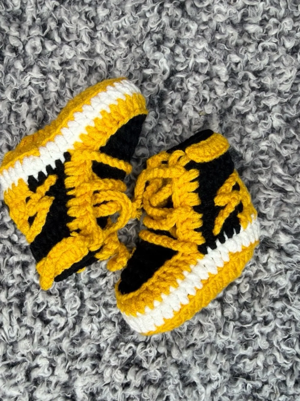 Handmade Kids Yellow & Black Crochet Beanie and Bootie Set